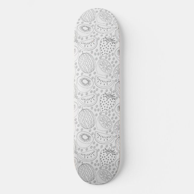 Skateboard Fruits tropicaux sans couture motif noir et blanc (Recto)
