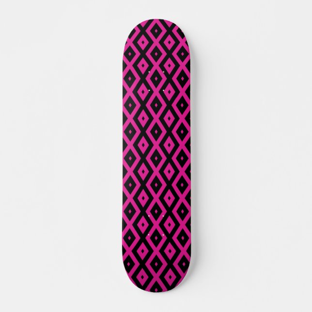 Skateboard Fuchsia et motif de diamants noirs (Devant)