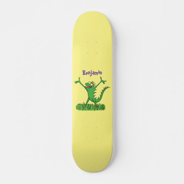 Skateboard Funny green smiling animated iguana lizard (Devant)