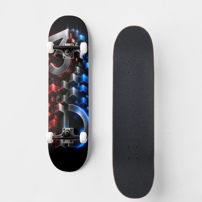 Skateboard Fusion 3D verticale | Logo Cube Futuriste (Recto)