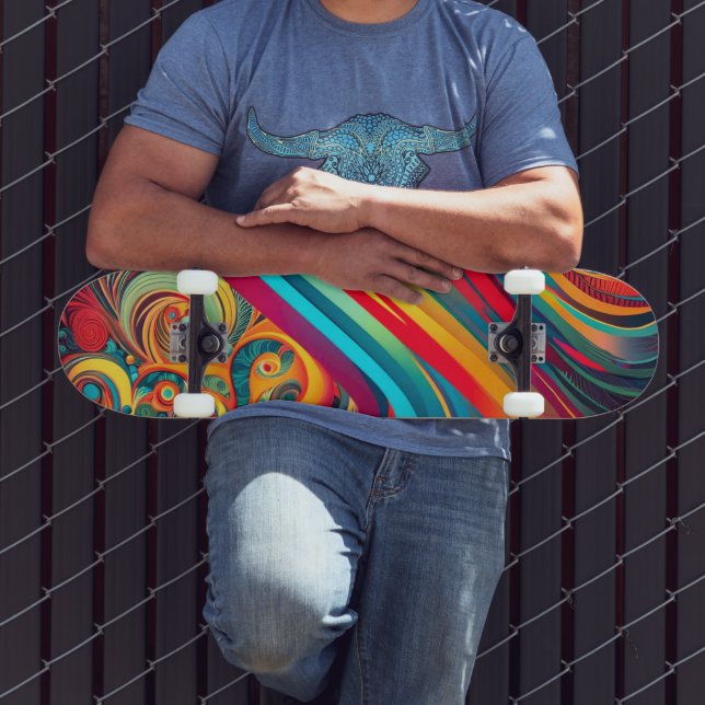 Skateboard Fusion de Vagues de Couleur – Art Abstrait Moderne (Extérieur 3)