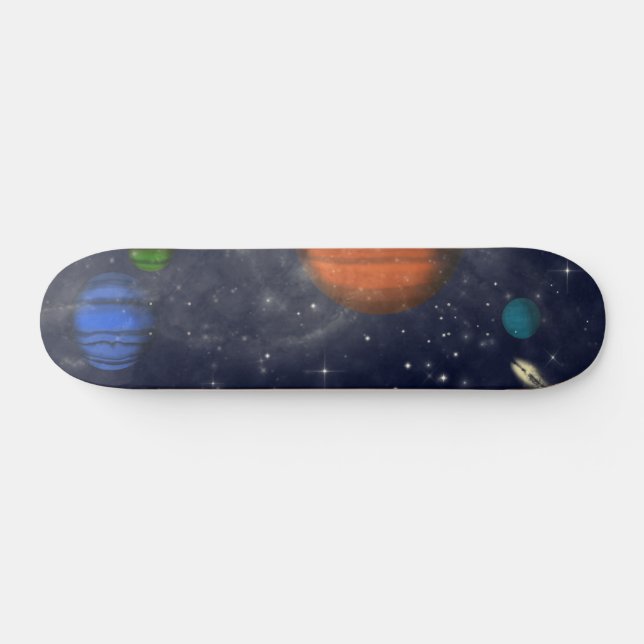 Skateboard Galaxies with stars and planets in space (Horz)