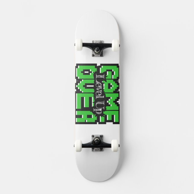 Skateboard Game Over, Level Up : Monde de jeu rétro pixelisé (Recto)