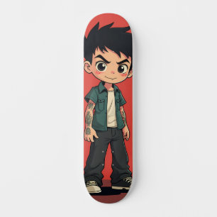 Skateboard Garçon aux tatouages style cartoon