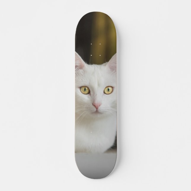 Skateboard Gato blanco con ojos amarillos (Devant)
