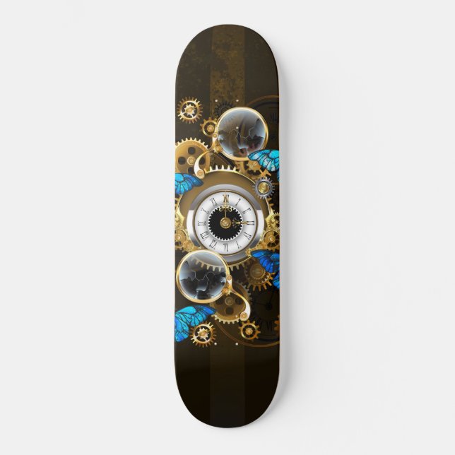 Skateboard Gears of Steampunk and Blue Butterflies (Recto)