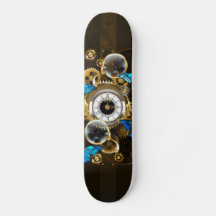 Skateboard Gears of Steampunk and Blue Butterflies