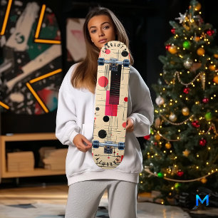 Skateboard Géométrie Abstraite avec accents rouge et noir