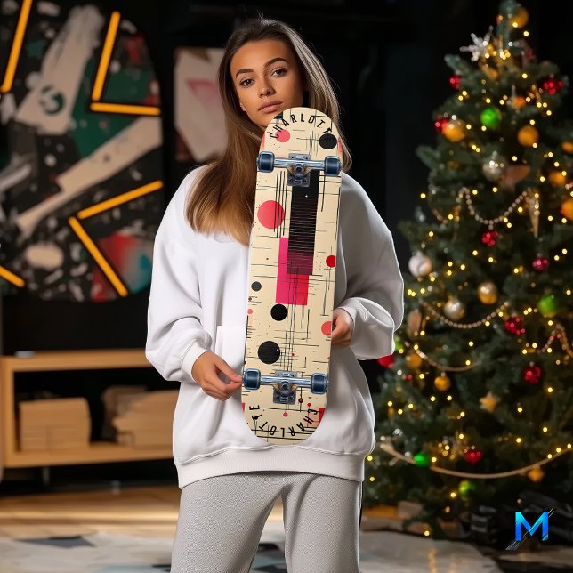 Skateboard Géométrie Abstraite avec accents rouge et noir (Créateur téléchargé)