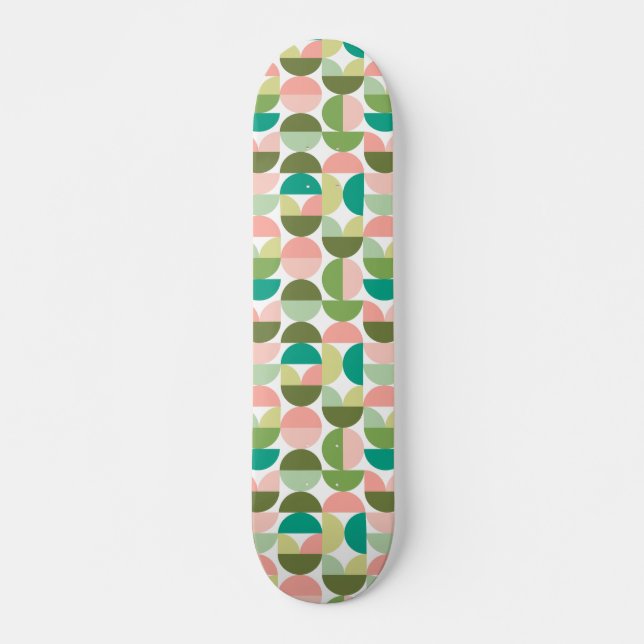 Skateboard Géométrique Moderne Vert & Pêche (Devant)