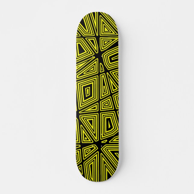 Skateboard Géométrique - Noir sur Jaune (Devant)