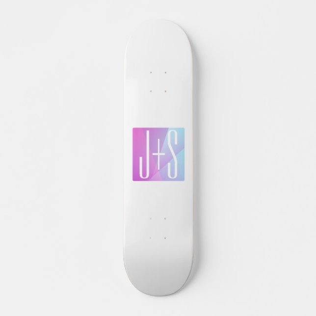 Skateboard Géométrique Rose & Violet Cool | Initiales de Coup (Devant)