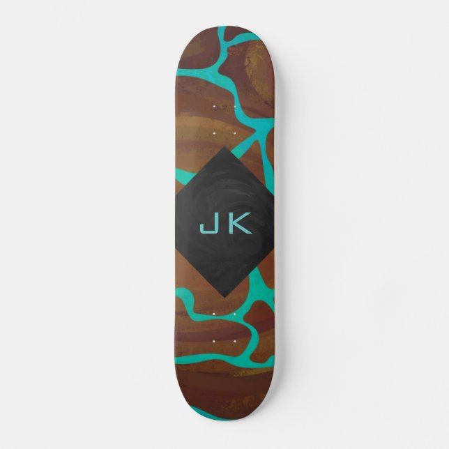 Skateboard Girafe Brun et Imprimé sarcelle (Recto)