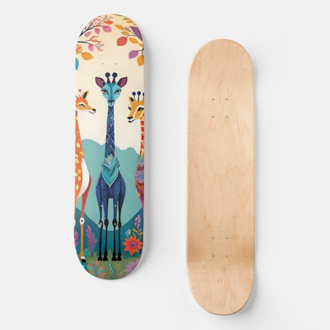 Skateboard Girafes Illustrations Mignonnes (Recto)