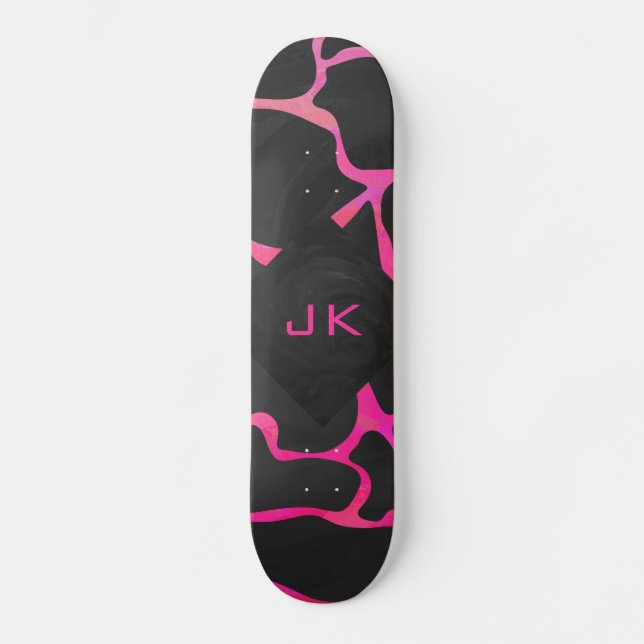 Skateboard Giraffe rose chaude et noire (Recto)