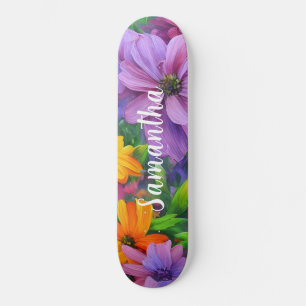 Skateboard Girl Motif violet fleurs florales