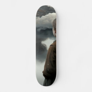 Skateboard Girl with clouds