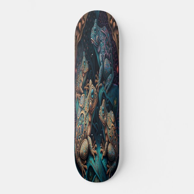 Skateboard Girly 4 Grenouilles Artistiques Bleues (Recto)