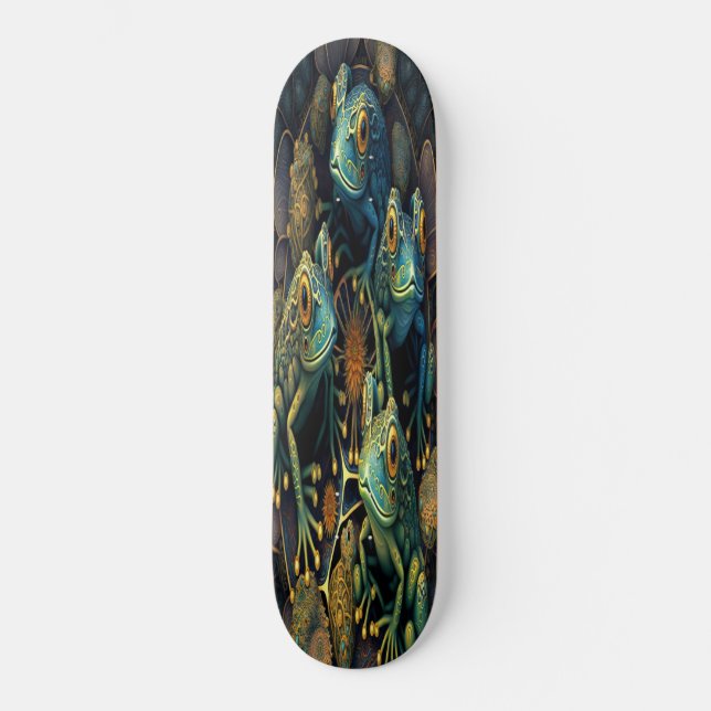 Skateboard Girly Cute Blue Gold Grenouilles artist (Recto)