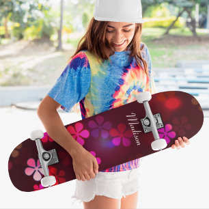 Skateboard Girly Pink Floral Custom Personalized Name