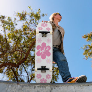 Skateboard Glam à fleurs roses