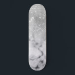 Skateboard Glamorous Silver Glitter White Marble Ombre<br><div class="desc">This chic and glamorous design is perfect for the trendy and stylish woman. It depicts a faux printed sparkly silver glitter sequin and white with black marble stone pattern ombre gradient. It's modern, girly, pretty, and cool. ***IMPORTANT DESIGN NOTE: For any custom design request such as matching product requests, color...</div>