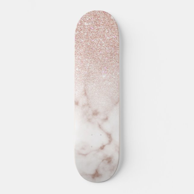 Skateboard Glamour Rose or Parties scintillant blanche Marbre (Recto)