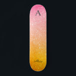 Skateboard Glitter ombre<br><div class="desc">Patinage de Parties scintillant rose or jaune avec nom et monogramme. Utilisez cette option de modèle personnalisée pour modifier le texte | Utilisez l'option personnaliser pour modifier le style et la taille du texte. Si vous n’avez pas besoin de texte, supprimez-le.</div>