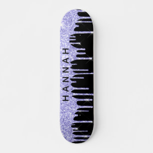 Skateboard Glitter Purple Drips Personalized Black