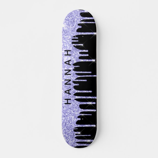 Skateboard Glitter Purple Drips Personalized Black (Devant)
