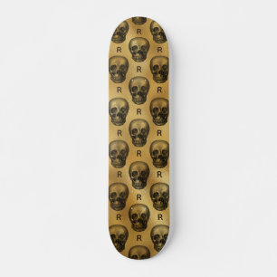 Skateboard Gold Gothic Skull Monogram Initial Pattern Elegant