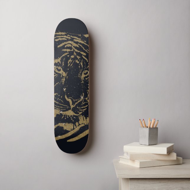 Skateboard Gold Tiger noir Design (Art mural)
