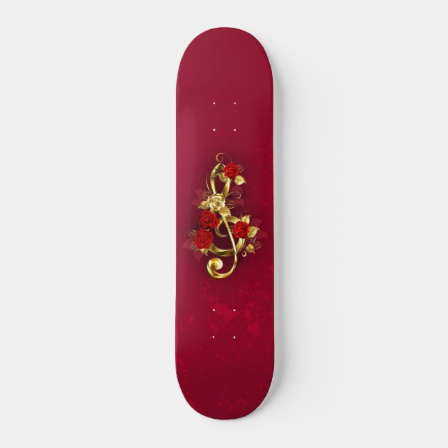 Skateboard Golden Treble Clef avec fleurs Roses (Devant)