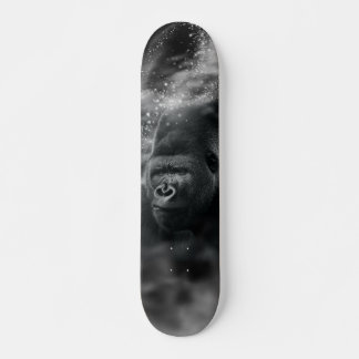 Skateboard Gorilla Deep in Thought Black White Fog