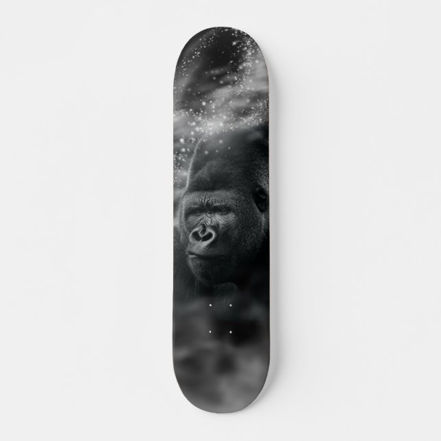 Skateboard Gorilla Deep in Thought Black White Fog (Devant)