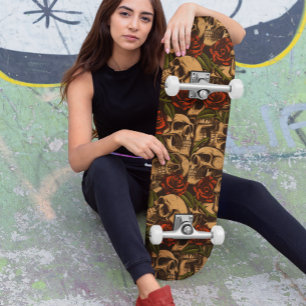 Skateboard Goth Skull et Rose Graffiti motif