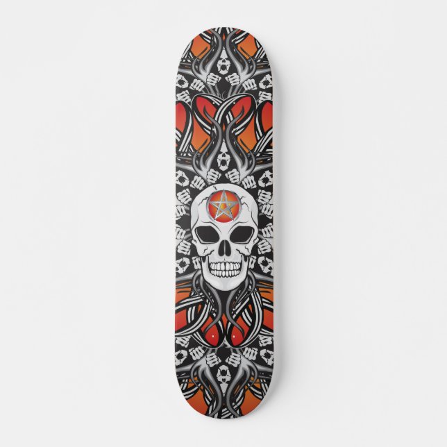 Skateboard Goth Skull - Patinage orange (Devant)