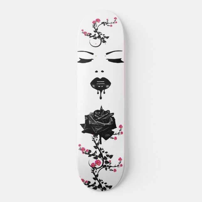 Skateboard Goth Visage noir Rose lèvres aspirant l'art liquid (Recto)