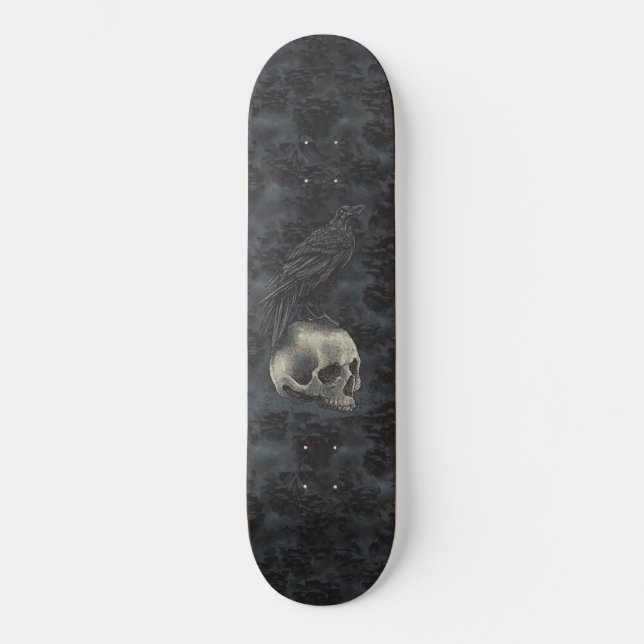 Skateboard Gothique Edgar Poe Crow Crâne foncé (Recto)