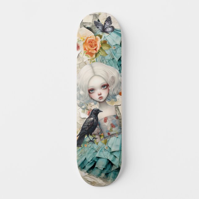 Skateboard Gothique Inspirer Blue Robe & Pêche Rose Skateboar (Recto)