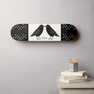 Skateboard Gothique Mariage Kissing Ravens Personnalisé Monog