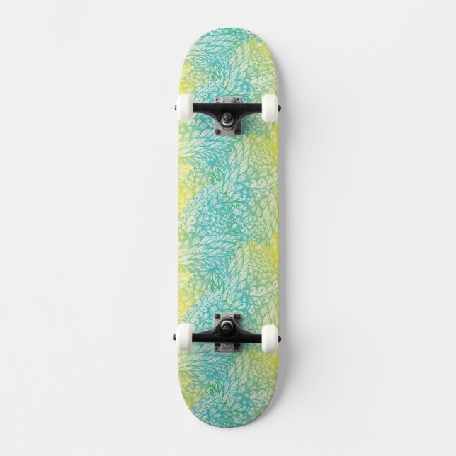 Skateboard Gradient jaune et bleu vintage floral (Recto)