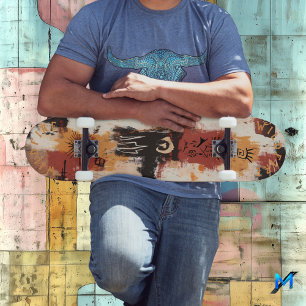 Skateboard Graffiti Abstrait Inspiré des Tribus aux Tons Terr