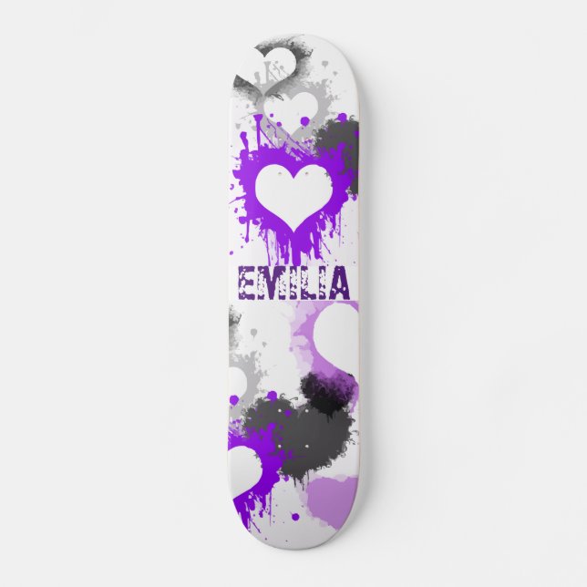 Skateboard graffiti coeur violet grunge nom personnalisé fill (Recto)