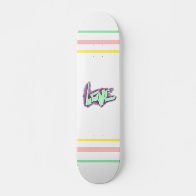 Skateboard graffiti d'amour violet vert menthe typographie po (Devant)