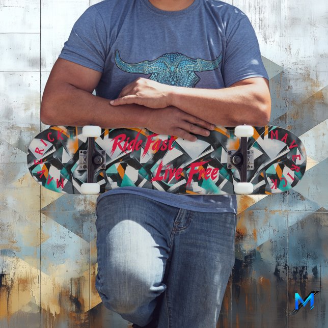 Skateboard Graffiti Edgy avec la devise rouge 'Ride Fast Live (Créateur téléchargé)