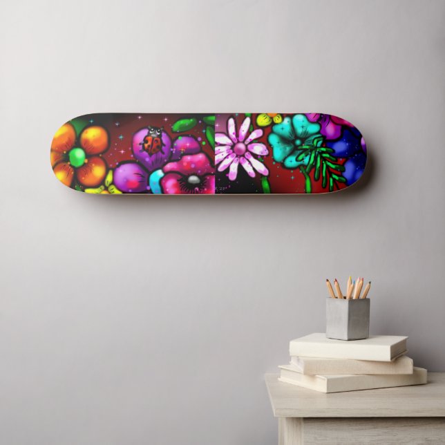 Skateboard Graffiti Style Fleurs & Ladybug rose violet rouge (Art mural (Horz))