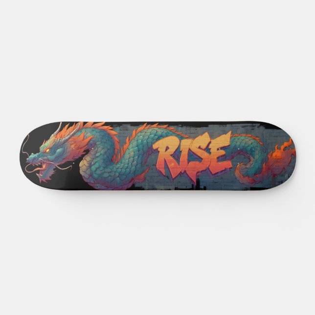 Skateboard Graffiti Stylisé Dragon Mural avec Bold 'RISE' (Horz)