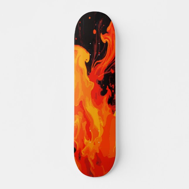 Skateboard Grande Flamme de Feu Art Abstrait sur Fond Noir (Devant)