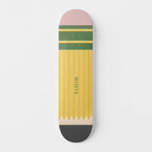 Skateboard Graphique en crayon de l'école jaune personnalisé